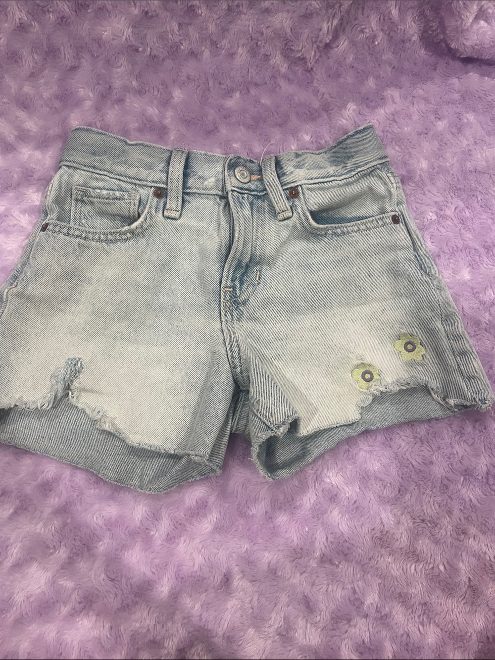 Old Navy Light Blue Distressed Denim Shorts with Daisy Accents